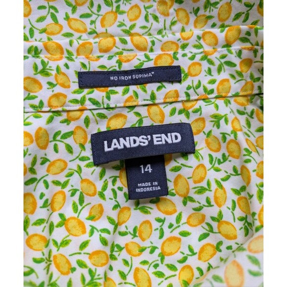Lands End Button Front Top 100% Supima Cotton Lemon Non Iron Breathable Size 14 - Picture 8 of 8